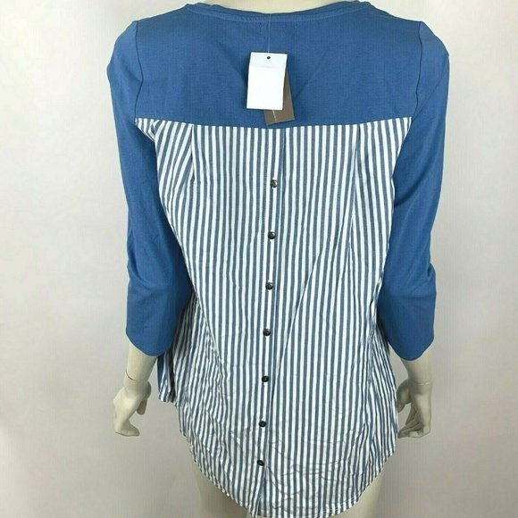 J Jill Blue Top 3/4 Sleeve V-Neck Button back NWT - Picture 2 of 8